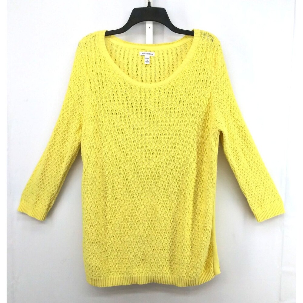 Croft & Barrow Crochet Blouse Women Plus Size 1X Yellow Long Sleeve Scoop Neck